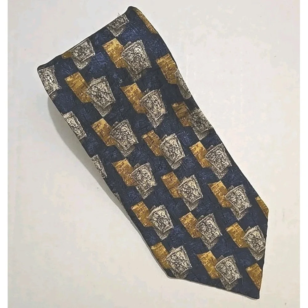 Villa‎ Bolgheri Mens Blue Gold Bronze Silk Tie 4x60